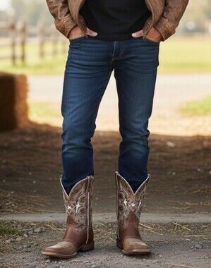 Western Brown Embroidered Cowboy Boots for Men